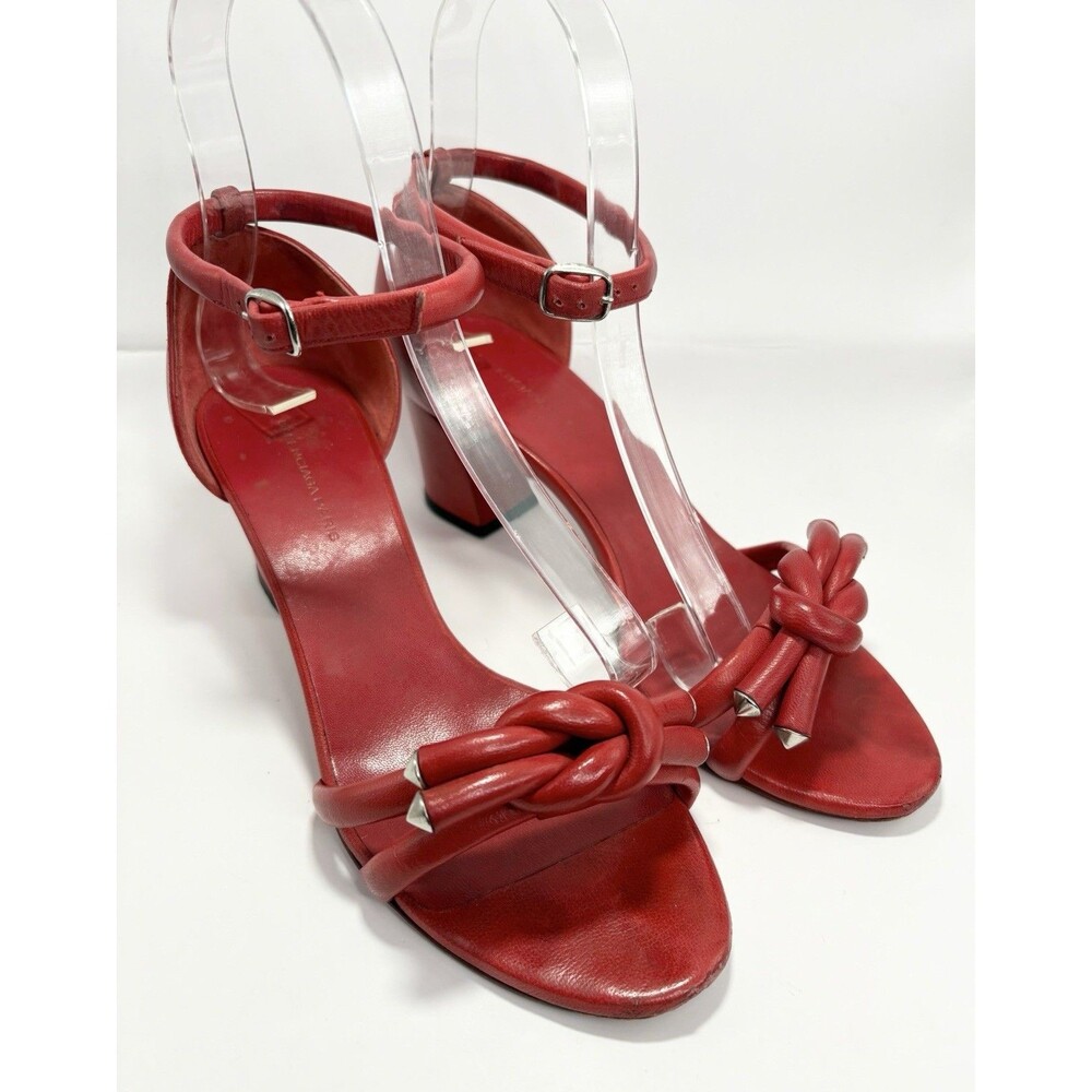 Balenciaga Red Block Heels w/ Knot Detail Silver Accents Sandal Sz EU 36.5 6.5 - Picture 4 of 13